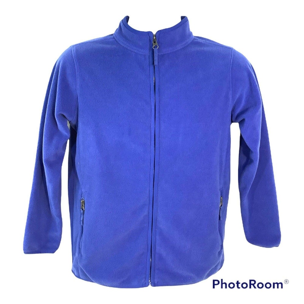 LANDS END Kids Boys Fleece Jacket Size M 10-12 Hooded Zip Jacket Blue